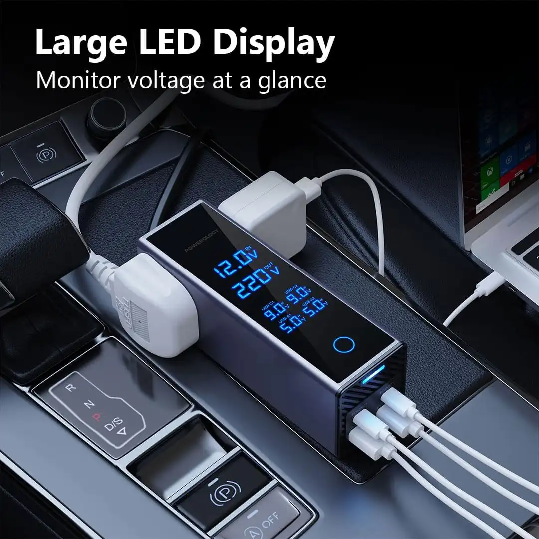 اینورتر فندکی USB و تایپسی 300 وات پاورولوژی مدل PWCUQC044