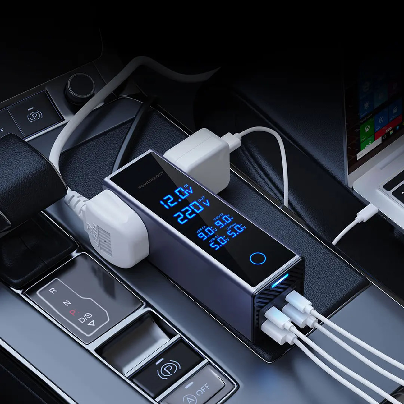 اینورتر فندکی USB و تایپسی 300 وات پاورولوژی مدل PWCUQC044