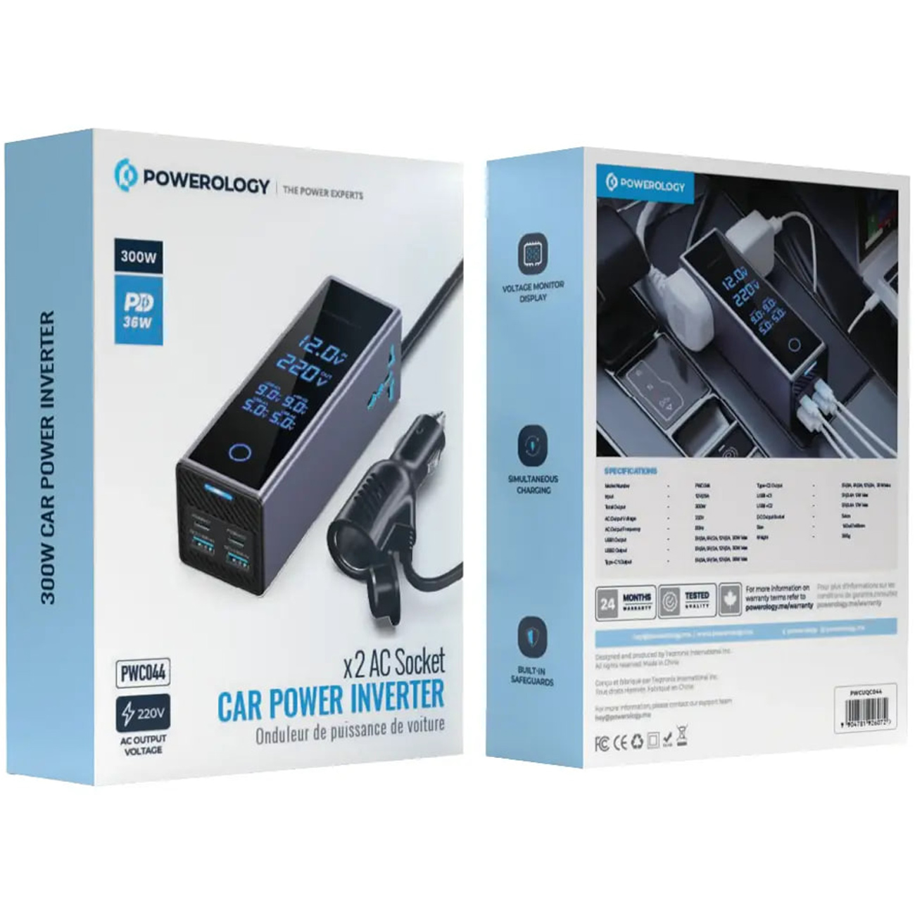 اینورتر فندکی USB و تایپسی 300 وات پاورولوژی مدل PWCUQC044