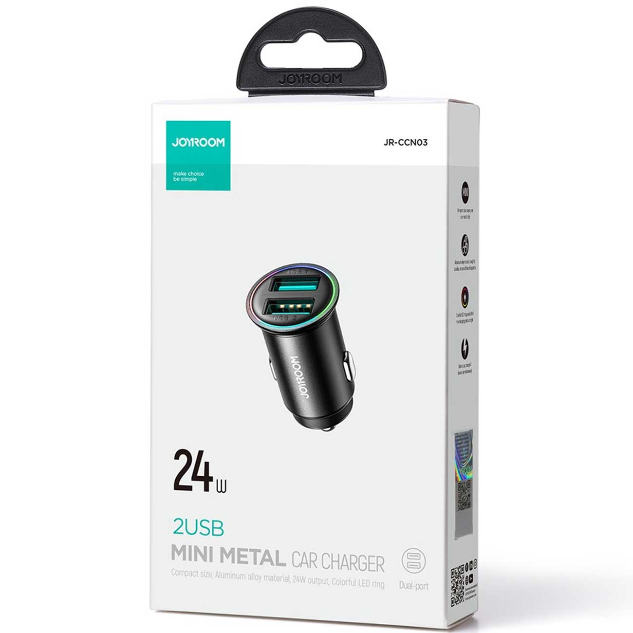 شارژر فندکی فست شارژ ماشین دو پورت یو‌اس‌بی 24 وات جویروم JOYROOM CCN03