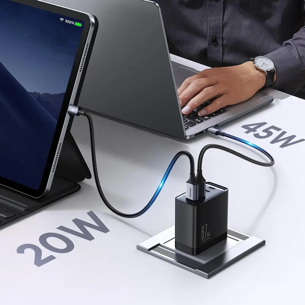 شارژر دیواری تایپ سی و یو اس بی 67 وات با کابل دو سر تایپسی جویروم JOYROOM JR-TCG02