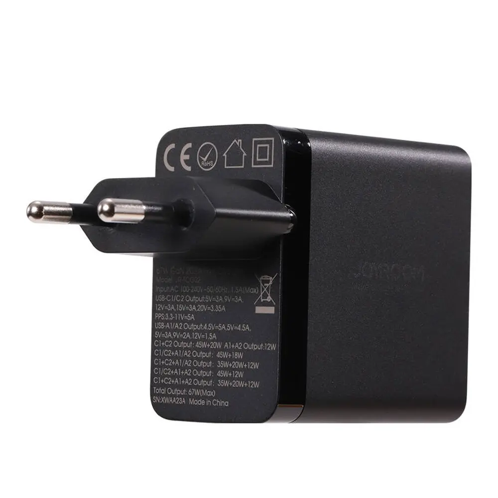 شارژر دیواری تایپ سی و یو اس بی 67 وات با کابل دو سر تایپسی جویروم JOYROOM JR-TCG02
