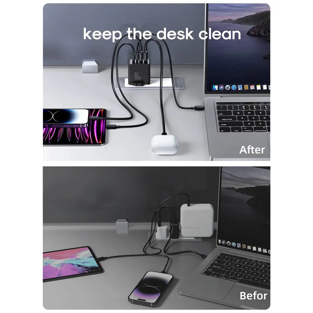 شارژر دیواری تایپ سی و یو اس بی 67 وات با کابل دو سر تایپسی جویروم JOYROOM JR-TCG02