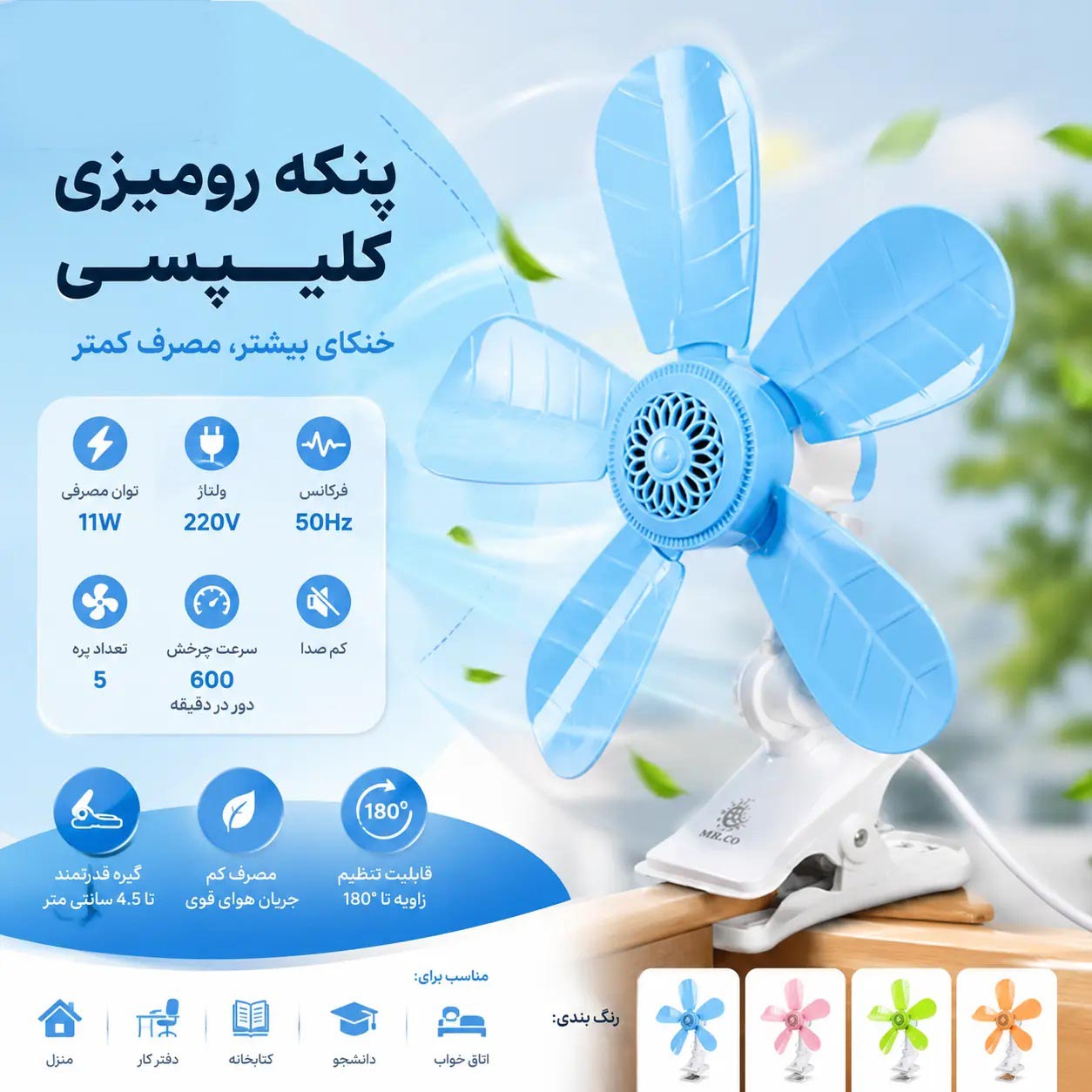 پنکه گیرهای پنج پره مدل CAMRY MIR 110-5