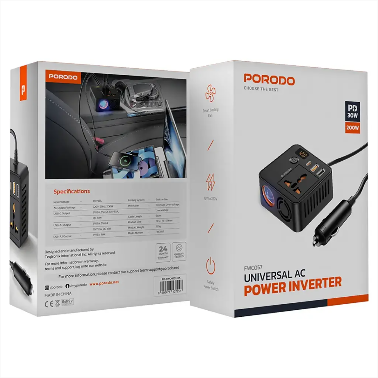 اینورتر 200 واتی فندکی خودرو پرودو مدل Porodo Universal fwc057