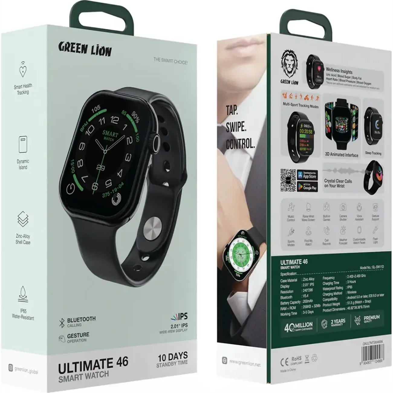 ساعت هوشمند گرین لاین مدل Green Lion Ultimate GL-SW11D سایز ۴6 میلیمتری با قابلیت کنترل با اشاره