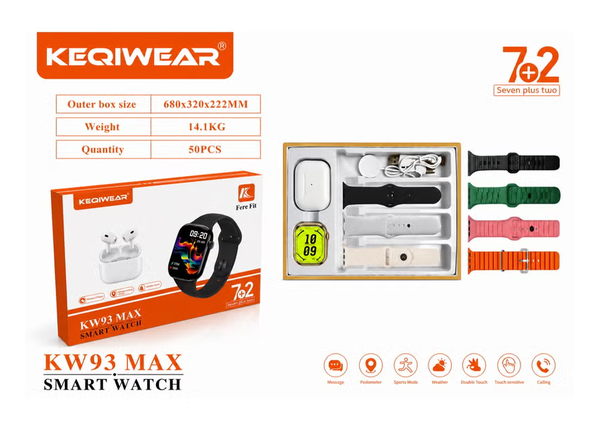 پک ساعت هوشمند و ایرپاد کیکویر KW93 MAX با 7بند