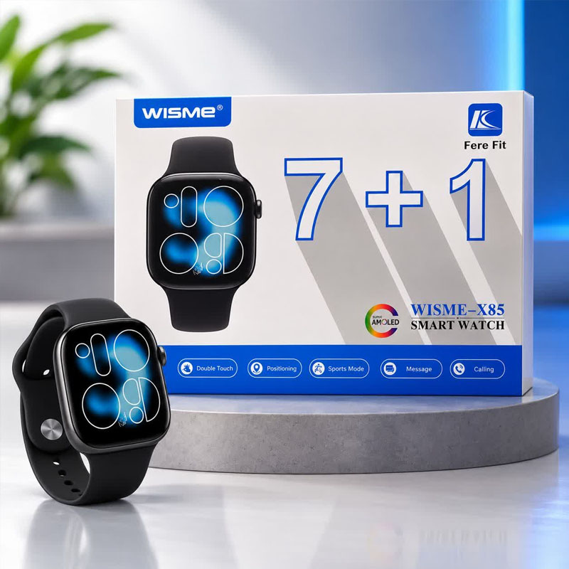 ساعت هوشمند ۴4 میلیمتری ویسمی مدل WISME-X85 صفحه آمولد و 7 عدد بند