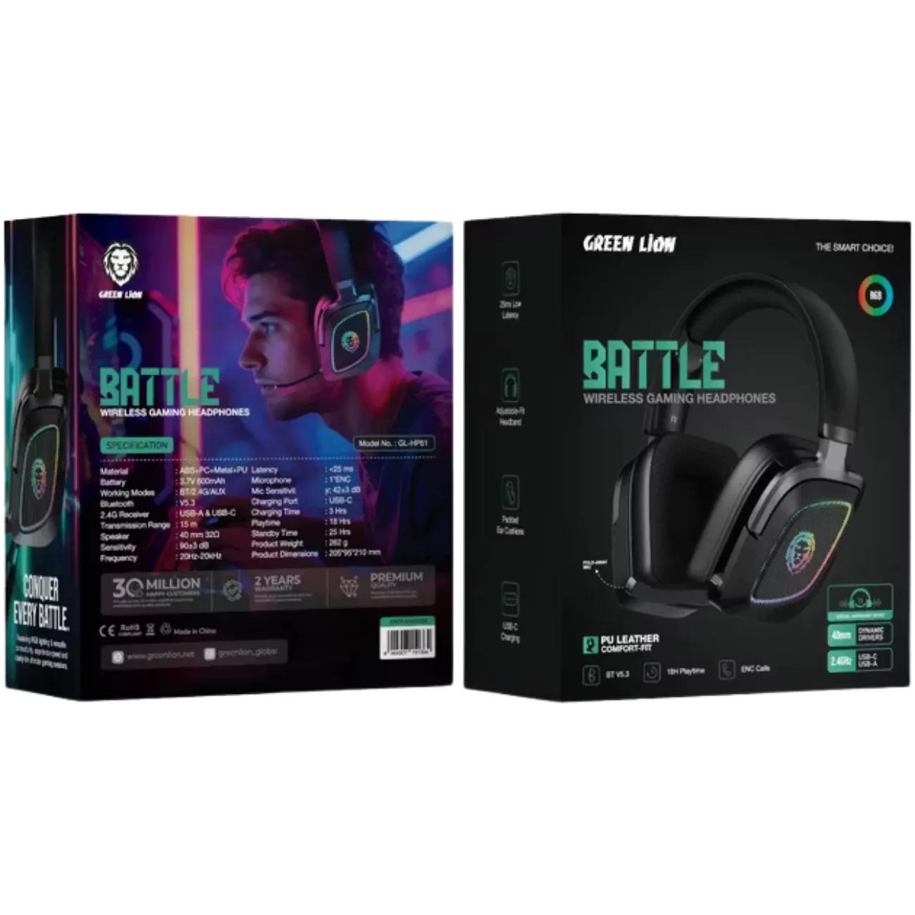 هدفون گیمینگ بلوتوثی گرین لاین مدل Green Lion BATTLE GL-HP61