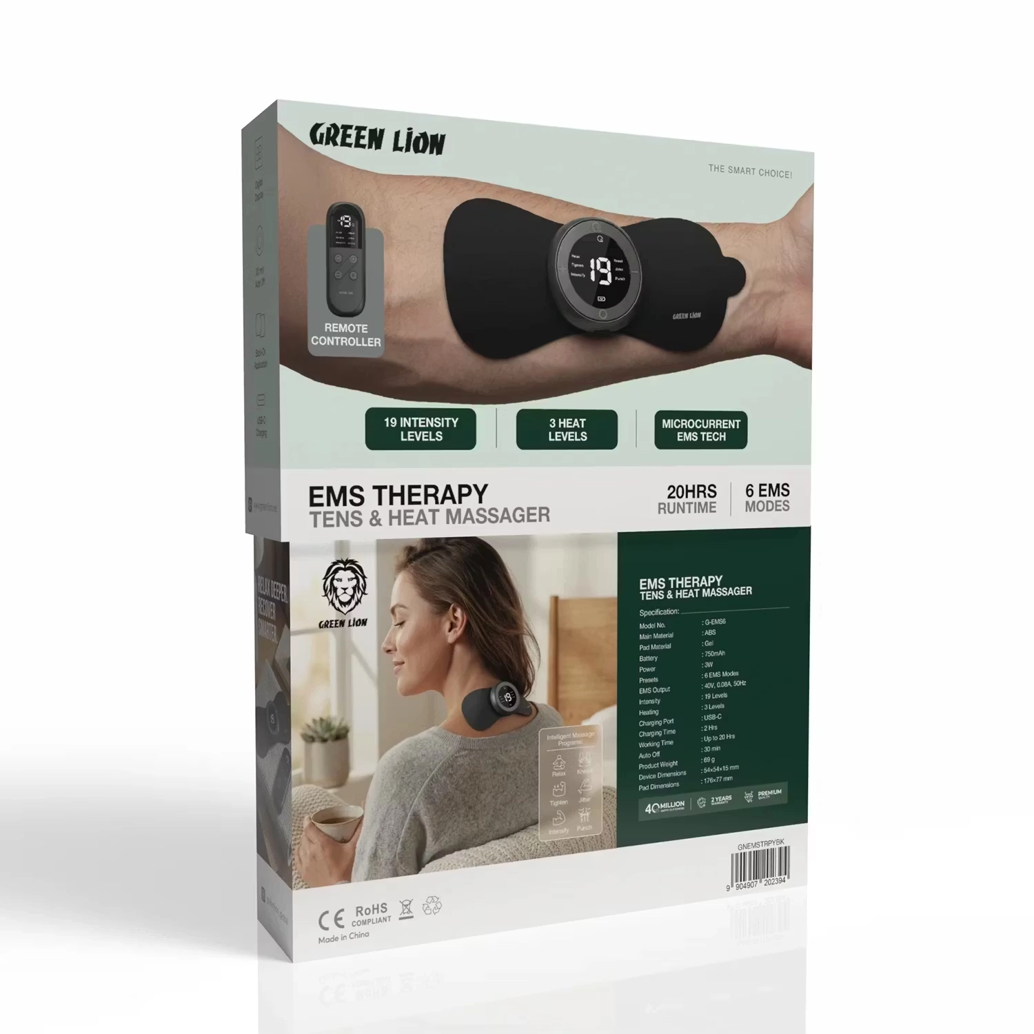 دستگاه ماساژور درمانی گرین لاین Green Lion EMS Therapy Tens & Heat Massager GNEMSTRPYBK
