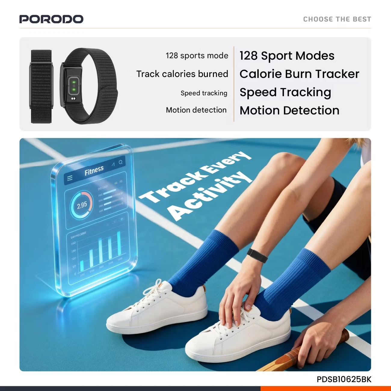 مچ‌ بند هوشمند پرودو مدل TrackFit PDSB10625 با اپلیکیشن و ردیاب تناسب اندام
