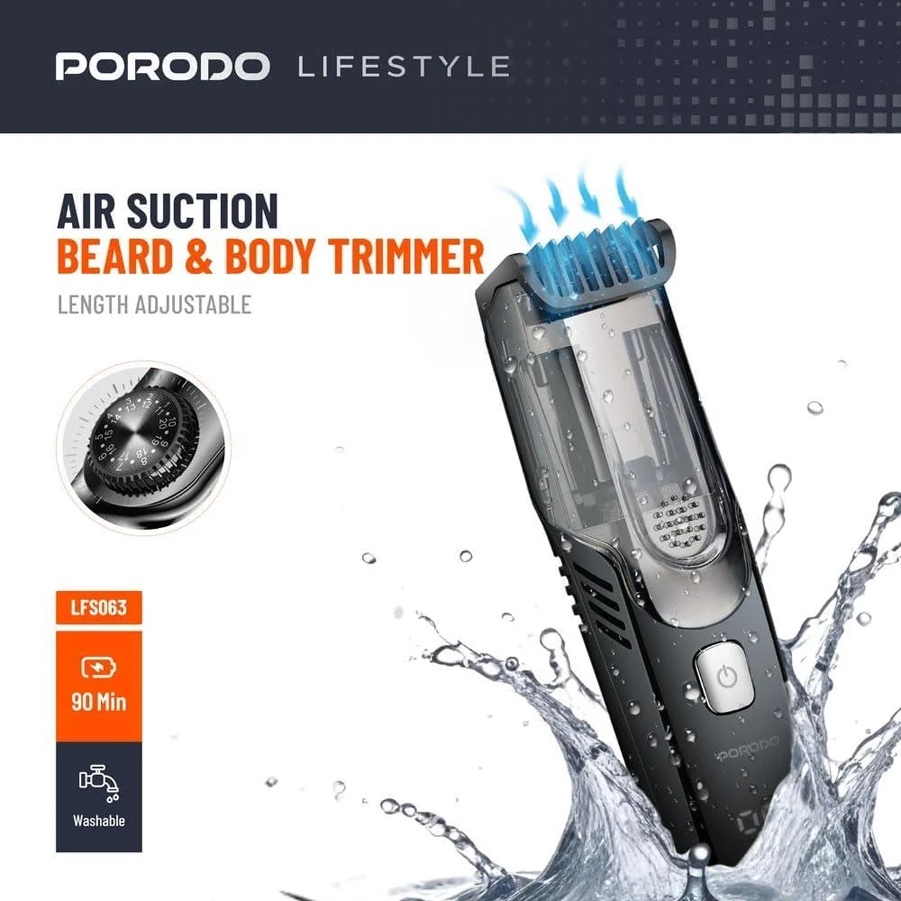 ماشین اصلاح شارژی پرودو مدل Porodo PD-LFST063-BK با قابلیت مکش