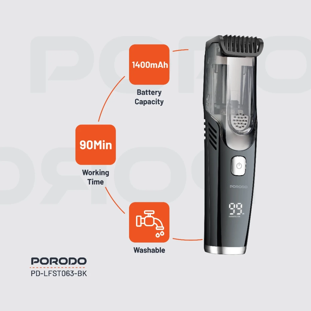 ماشین اصلاح شارژی پرودو مدل Porodo PD-LFST063-BK با قابلیت مکش