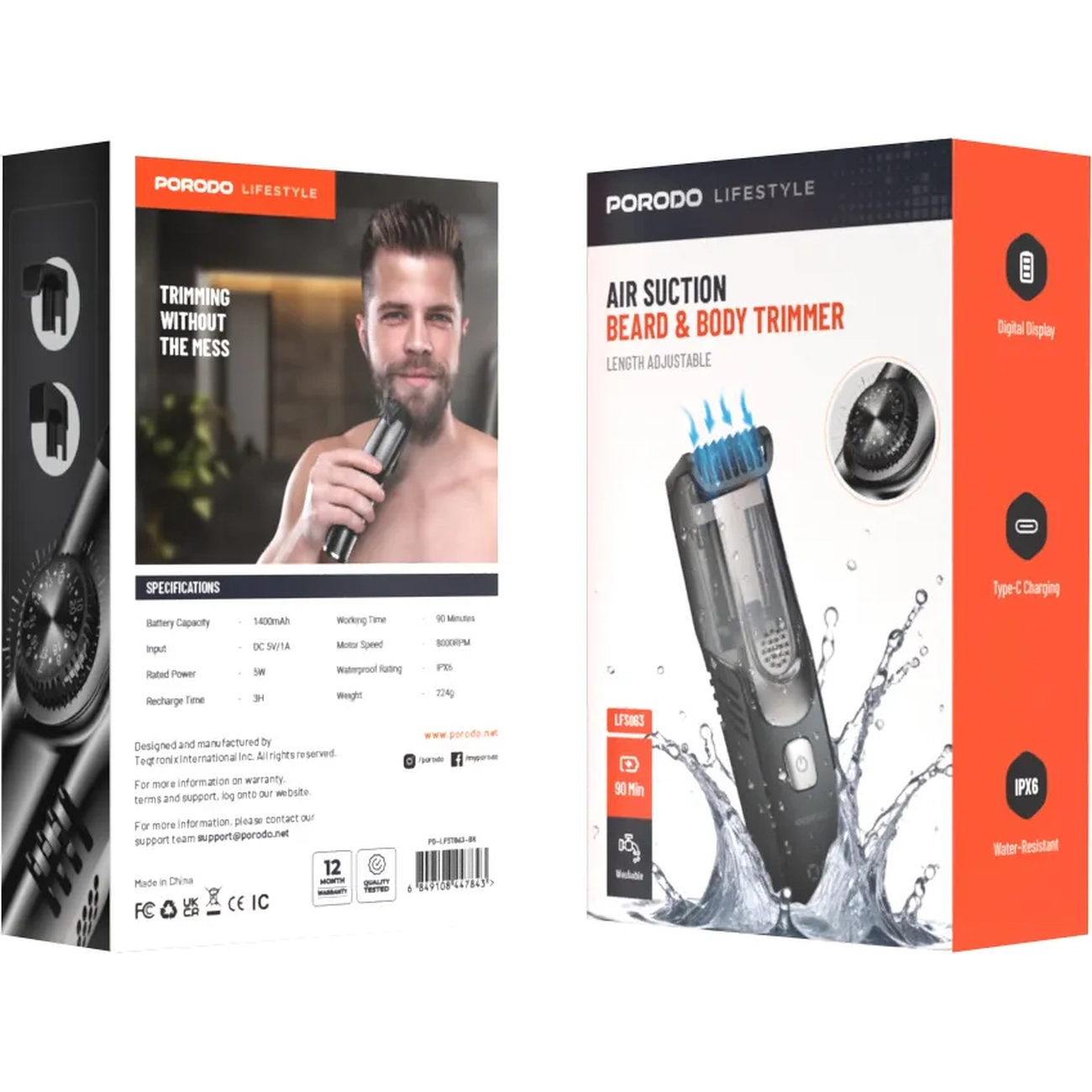 ماشین اصلاح شارژی پرودو مدل Porodo PD-LFST063-BK با قابلیت مکش