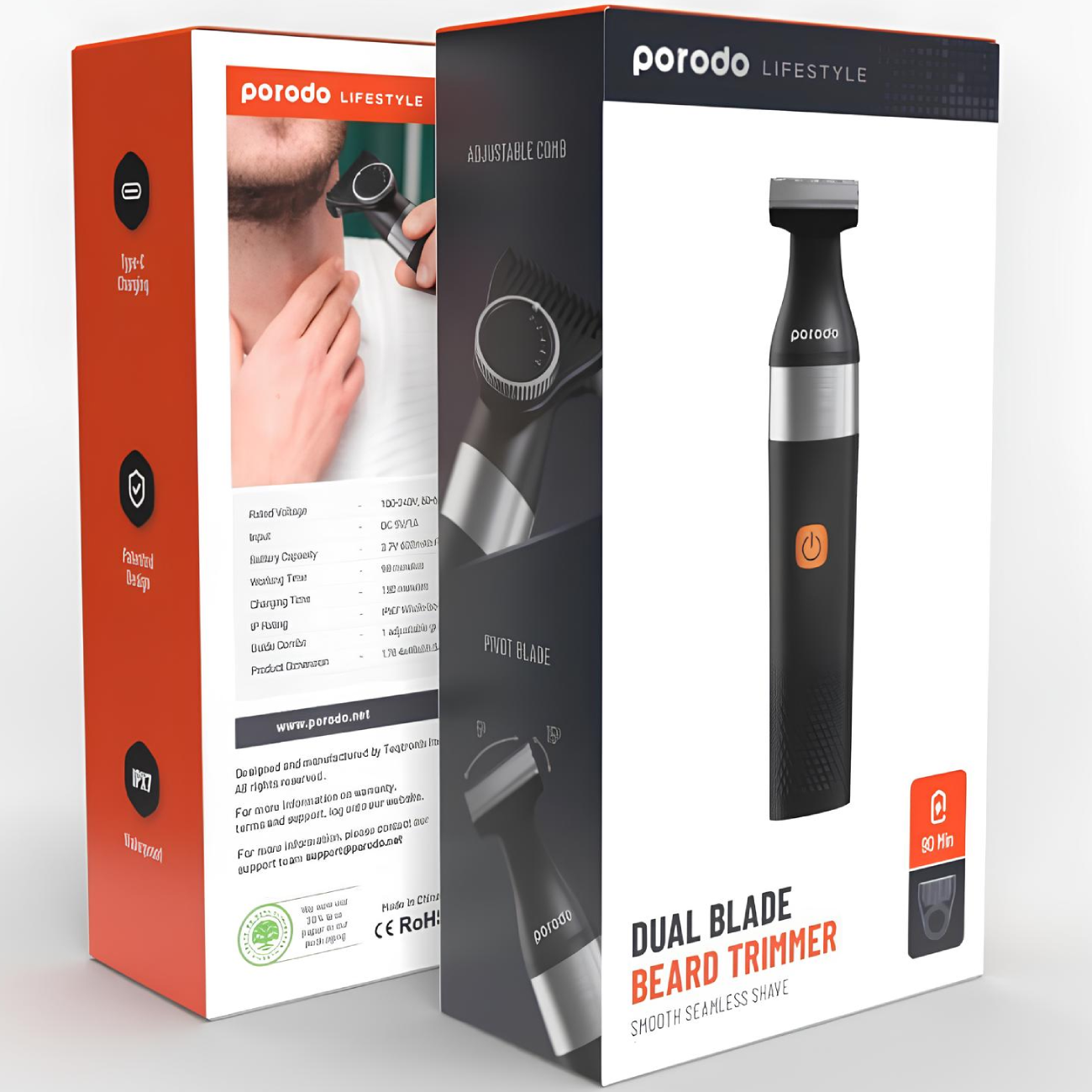 ماشین ریش تراش دو تیغه شارژی پرودو Porodo Dual Blade Beard Trimmer PDLSROBTBK