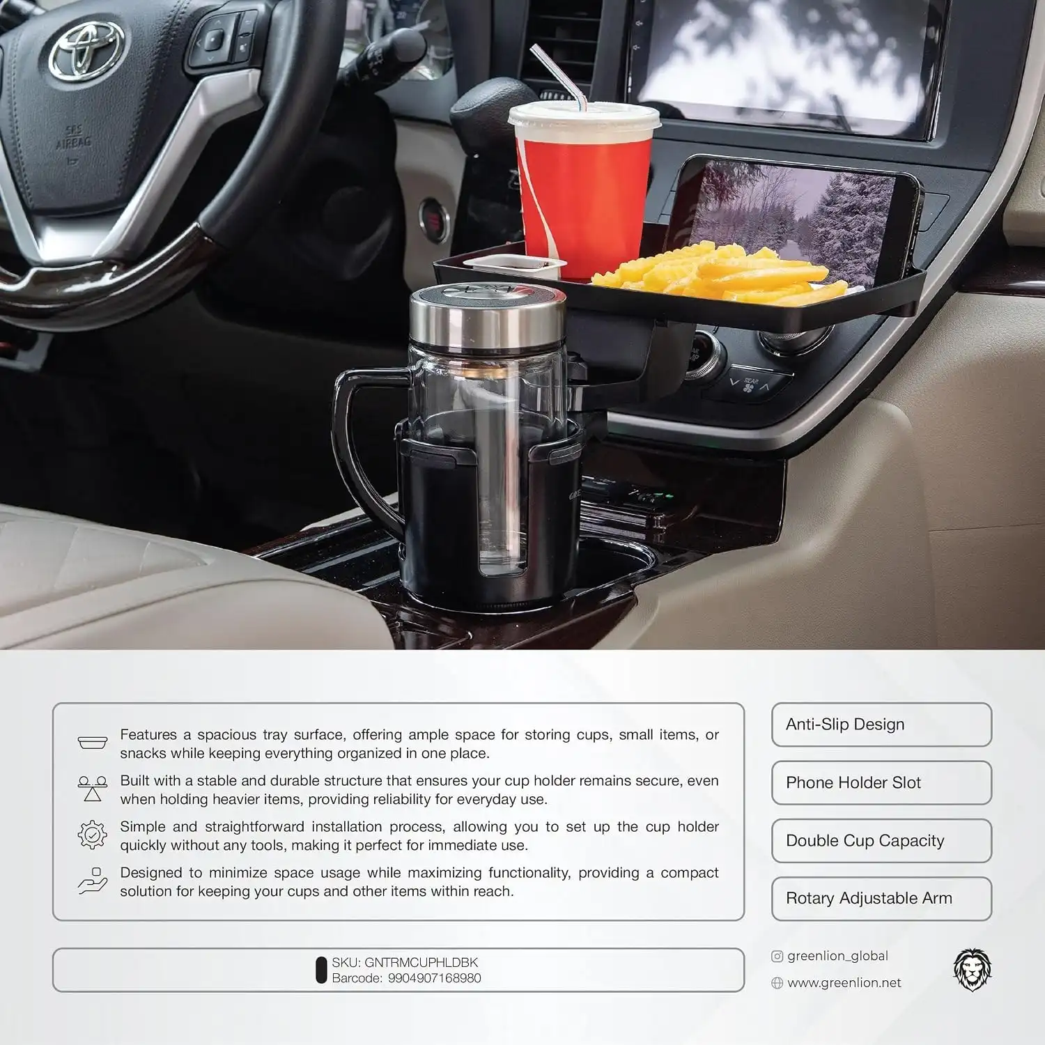 هولدر دوکاره گرین لاین GREEN LION TRAY MATE 2 IN 1 CUP HOLDER GNTRMCUPHLDBK