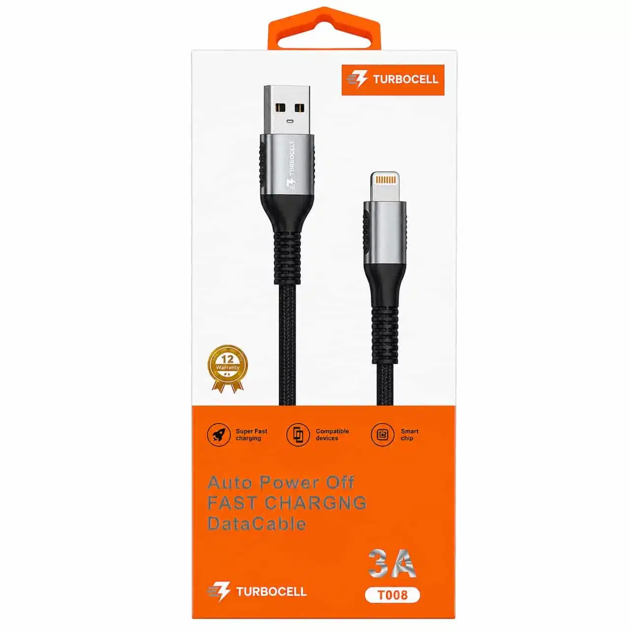 کابل توربوسل USB به Lightning مدل Turbocell T010 شارژ سریع و انتقال اطلاعات آیفون